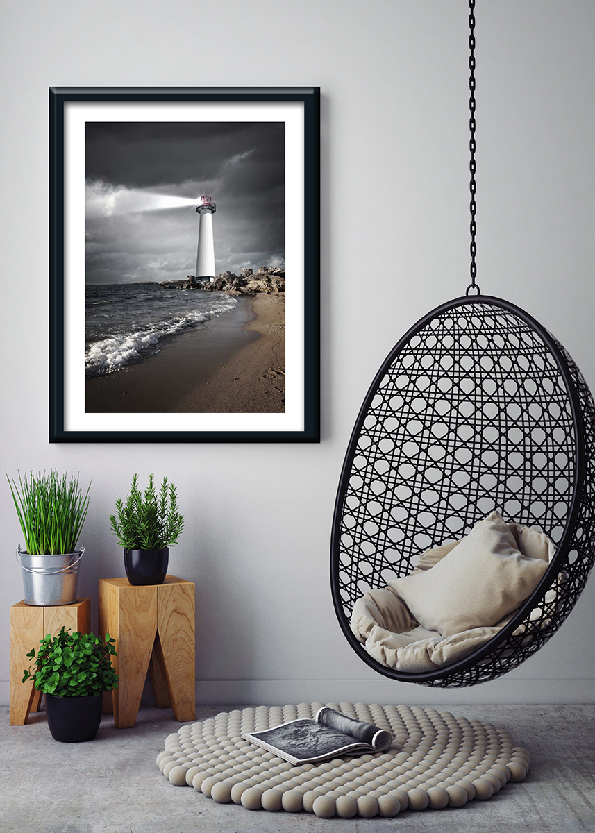 10845 Mr Poster Affisch Under Dark Sky Himmel Fyr Strand Hav Va¯gor Marint1.jpg