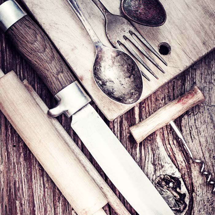 11599 Mr Poster Affisch Let´s Cook Mat Gaffel Kniv Sked Köksmotiv.png
